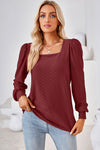 Square Neck Puff Sleeve T-Shirt Wine Women's T-Shirts - Tophatter Daily Deals