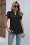 Eyelet Notched Neck Flutter Sleeve Top Black Women's T-Shirts - Tophatter Daily Deals