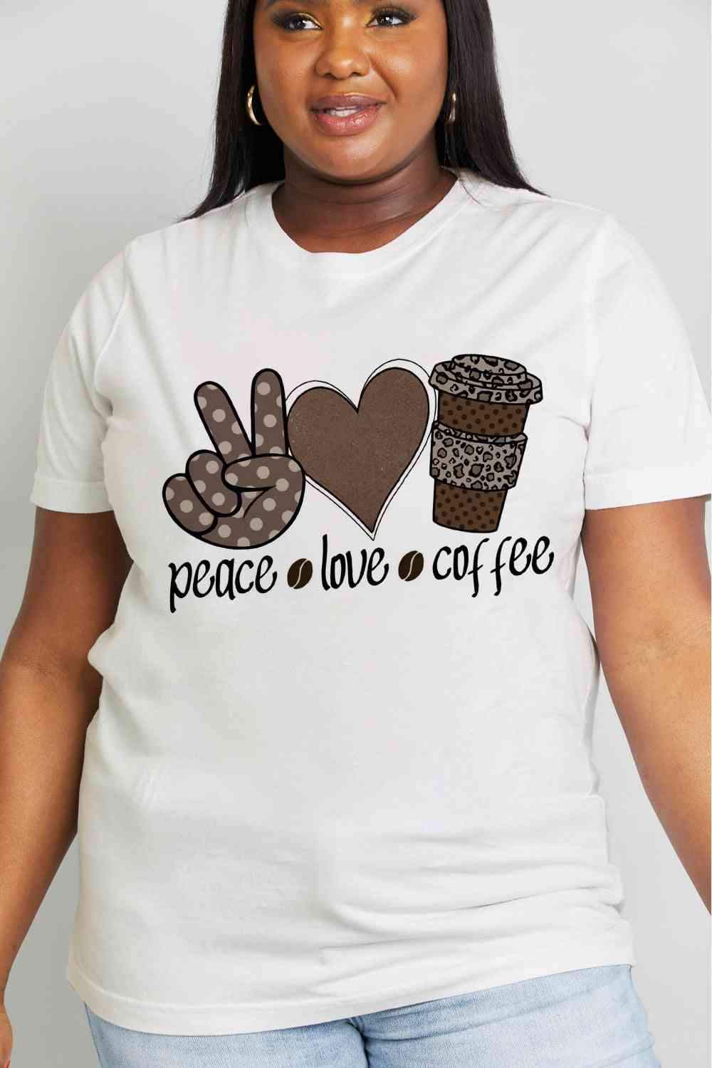 Simply Love Full Size PEACE LOVE COFFEE Graphic Cotton Tee Women's T-Shirts - Tophatter Daily Deals