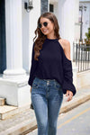 Asymmetrical Lantern Sleeve Waffle-Knit Blouse Blouses - Tophatter Daily Deals