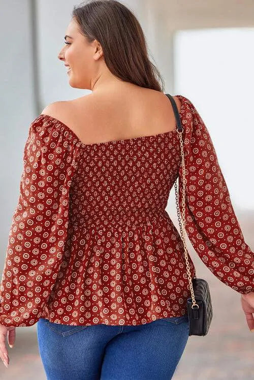 Plus Size Square Neck Balloon Sleeve Peplum Blouse Blouses - Tophatter Daily Deals