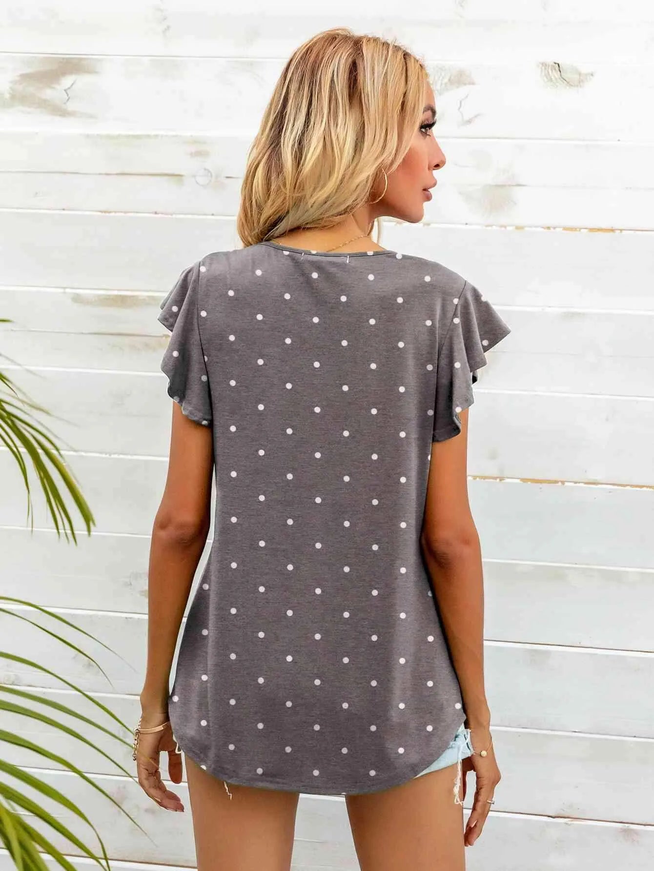 Round Neck Butterfly Sleeve Top Blouses - Tophatter Daily Deals