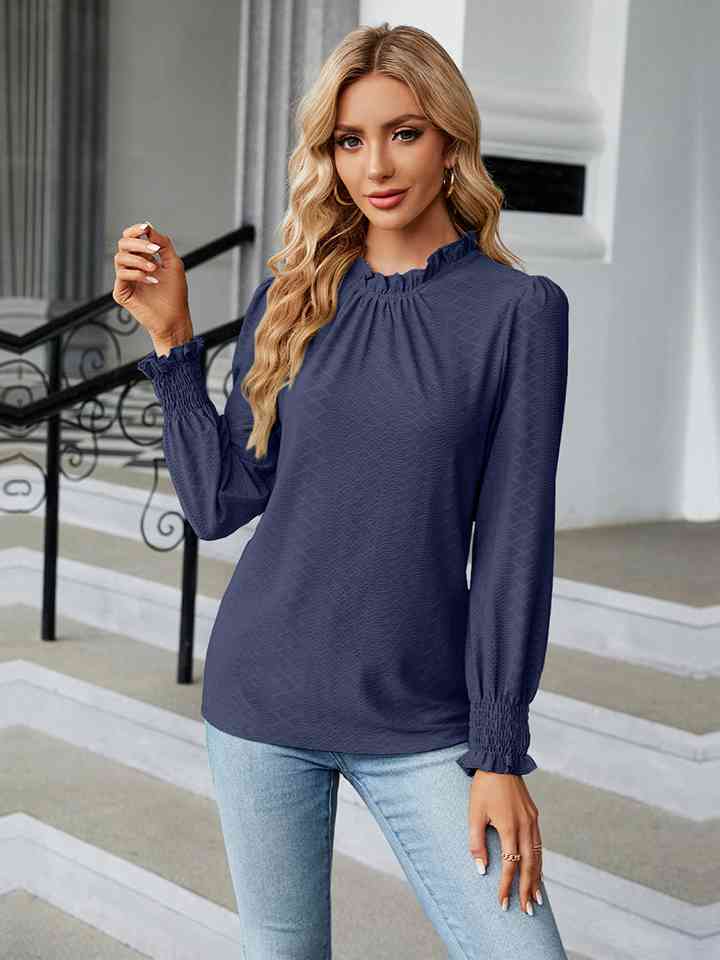 Round Neck Flounce Sleeve Blouse - Tophatter Deals