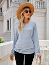 Drawstring V-Neck Long Sleeve T-Shirt Misty Blue Women's T-Shirts - Tophatter Daily Deals