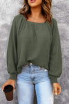 Square Neck Waffle-Knit Top Green Blouses - Tophatter Daily Deals