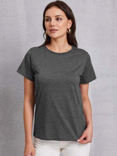 Round Neck Short Sleeve T-Shirt Charcoal Women's T-Shirts - Tophatter Daily Deals