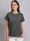 Round Neck Short Sleeve T-Shirt Charcoal Women's T-Shirts - Tophatter Daily Deals