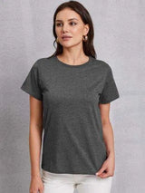 Round Neck Short Sleeve T-Shirt Charcoal Women's T-Shirts - Tophatter Daily Deals