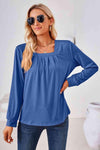 Square Neck Ruched Long Sleeve Blouse Blouses - Tophatter Daily Deals