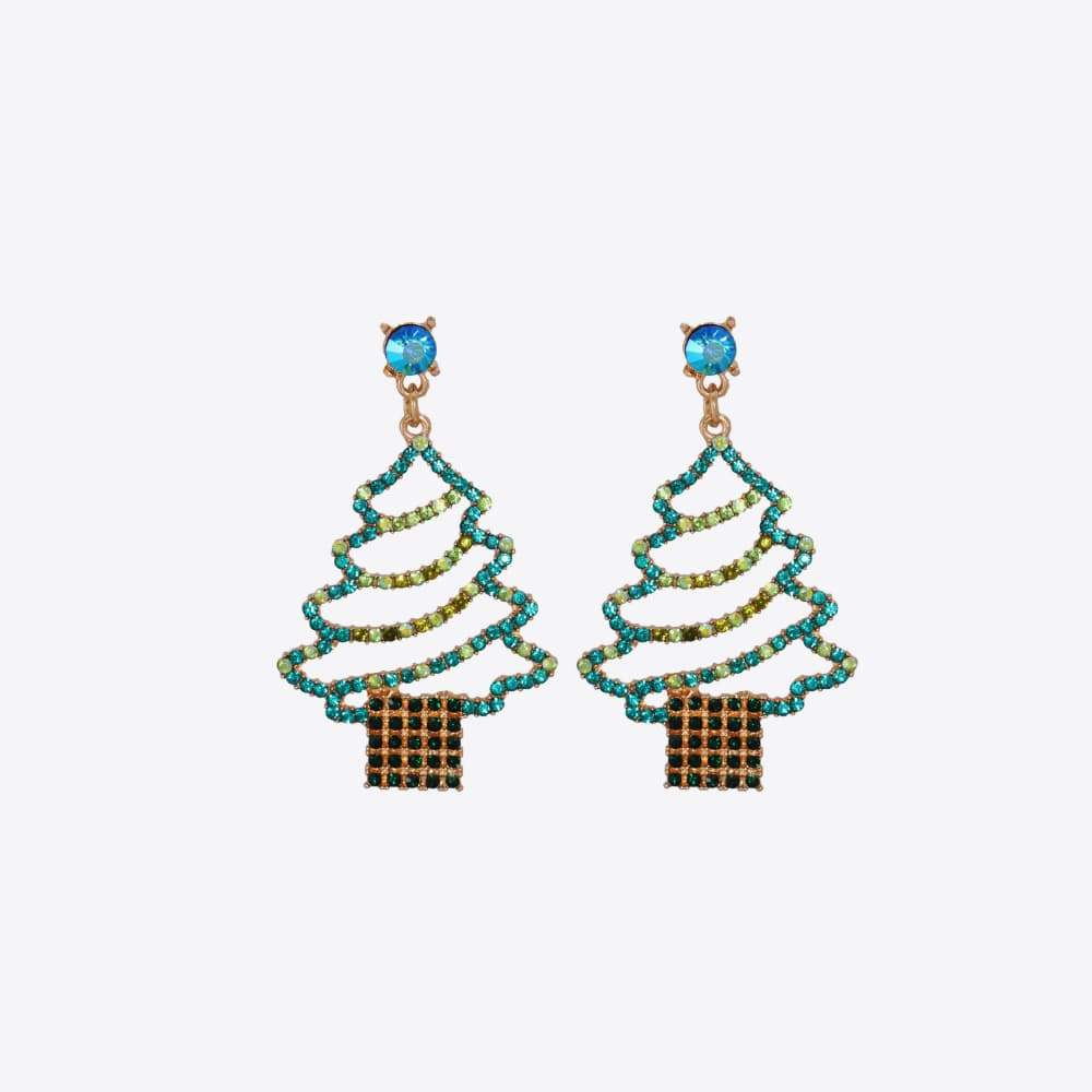 Rhinestone Alloy Christmas Tree Earrings Mid Green One Size Earrings - Tophatter Daily Deals