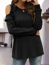 Round Neck Ruffled Cold-Shoulder Blouse Blouses - Tophatter Daily Deals