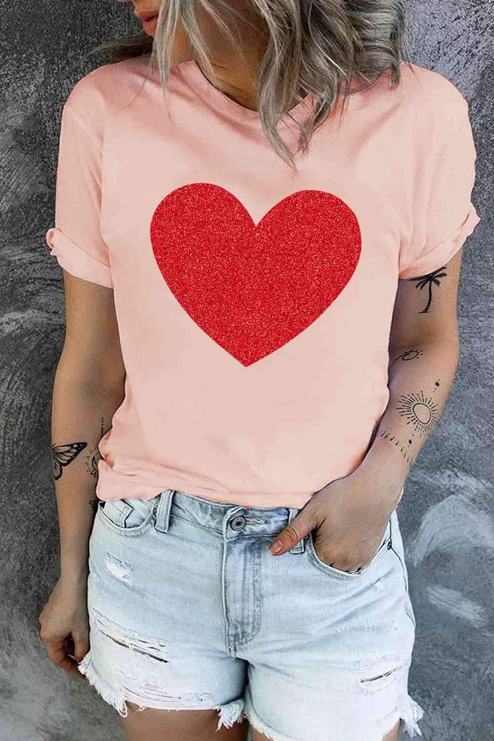 Glitter Heart Graphic T-Shirt Women's T-Shirts - Tophatter Daily Deals