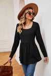 Square Neck Long Sleeve Peplum Top Women's T-Shirts - Tophatter Daily Deals