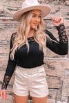 Spliced Lace Round Neck Long Sleeve Top Blouses - Tophatter Daily Deals