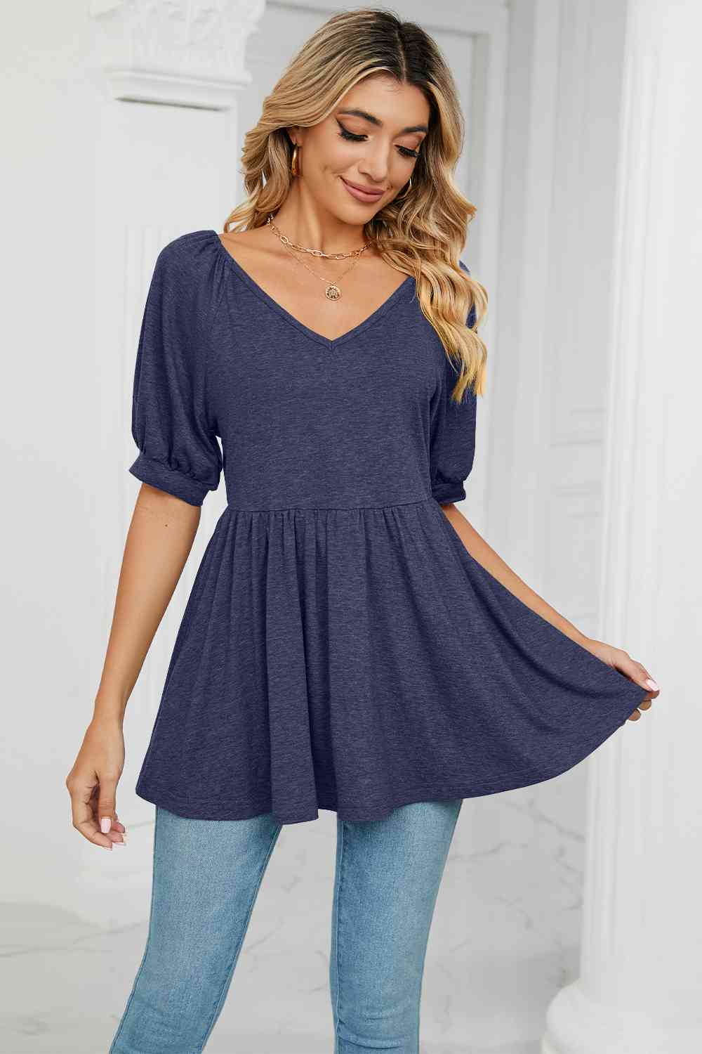 V-Neck Babydoll Top Women's T-Shirts - Tophatter Daily Deals