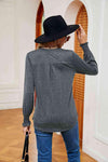 Notched Neck Long Sleeve Blouse Blouses - Tophatter Daily Deals