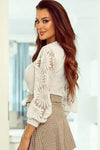 Floral Lace Detail Lantern Sleeve Blouse Blouses - Tophatter Daily Deals