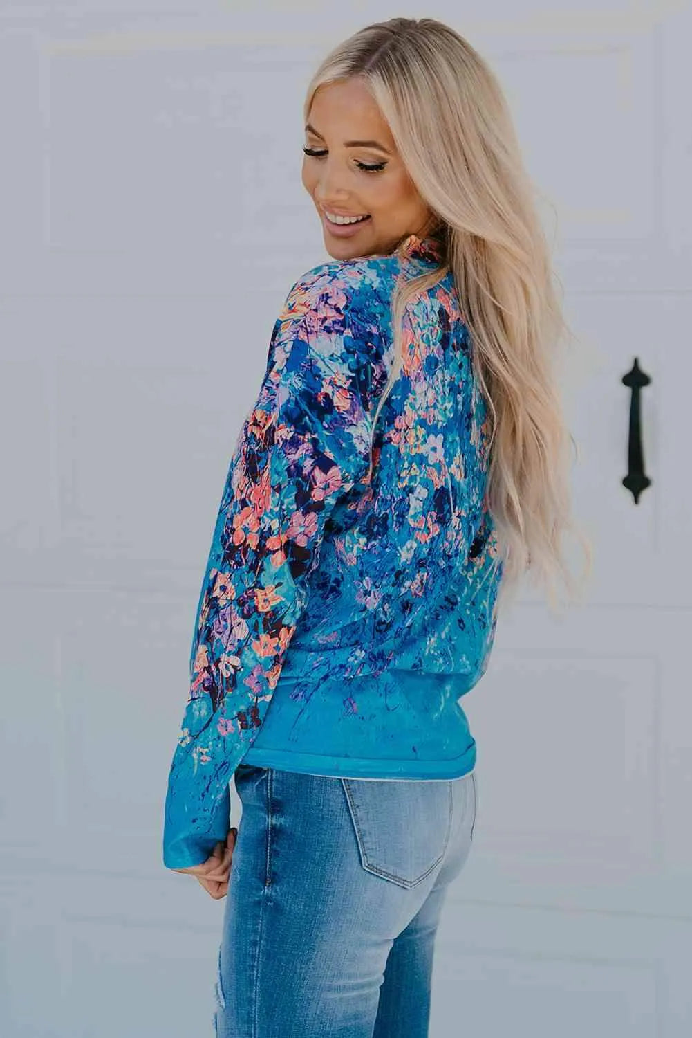 Floral V-Neck Long Sleeve Top Blouses - Tophatter Daily Deals