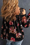 Floral Lace Cold-Shoulder Flounce Sleeve Blouse - Tophatter Deals