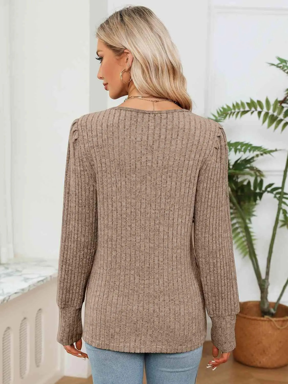 Lace Detail V-Neck Ribbed Blouse Blouses - Tophatter Daily Deals