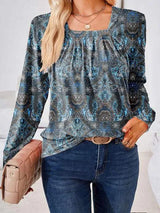 Full Size Square Neck Long Sleeve Blouse Charcoal Blouses - Tophatter Daily Deals