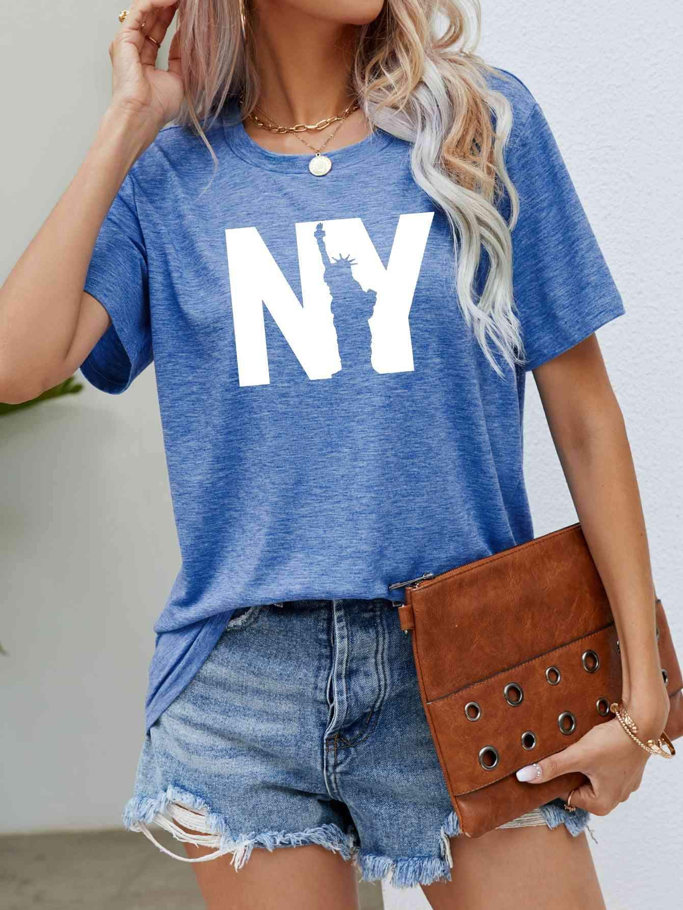 NY the Statue of Liberty Graphic Tee Cobalt Blue Women's T-Shirts - Tophatter Daily Deals