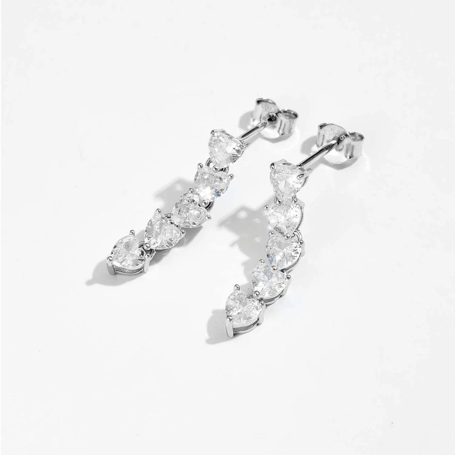 Inlaid Heart Zircon 925 Sterling Silver Drop Earrings Earrings - Tophatter Daily Deals