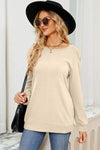 Ruched Round Neck Long Sleeve T-Shirt Cream Women's T-Shirts - Tophatter Daily Deals