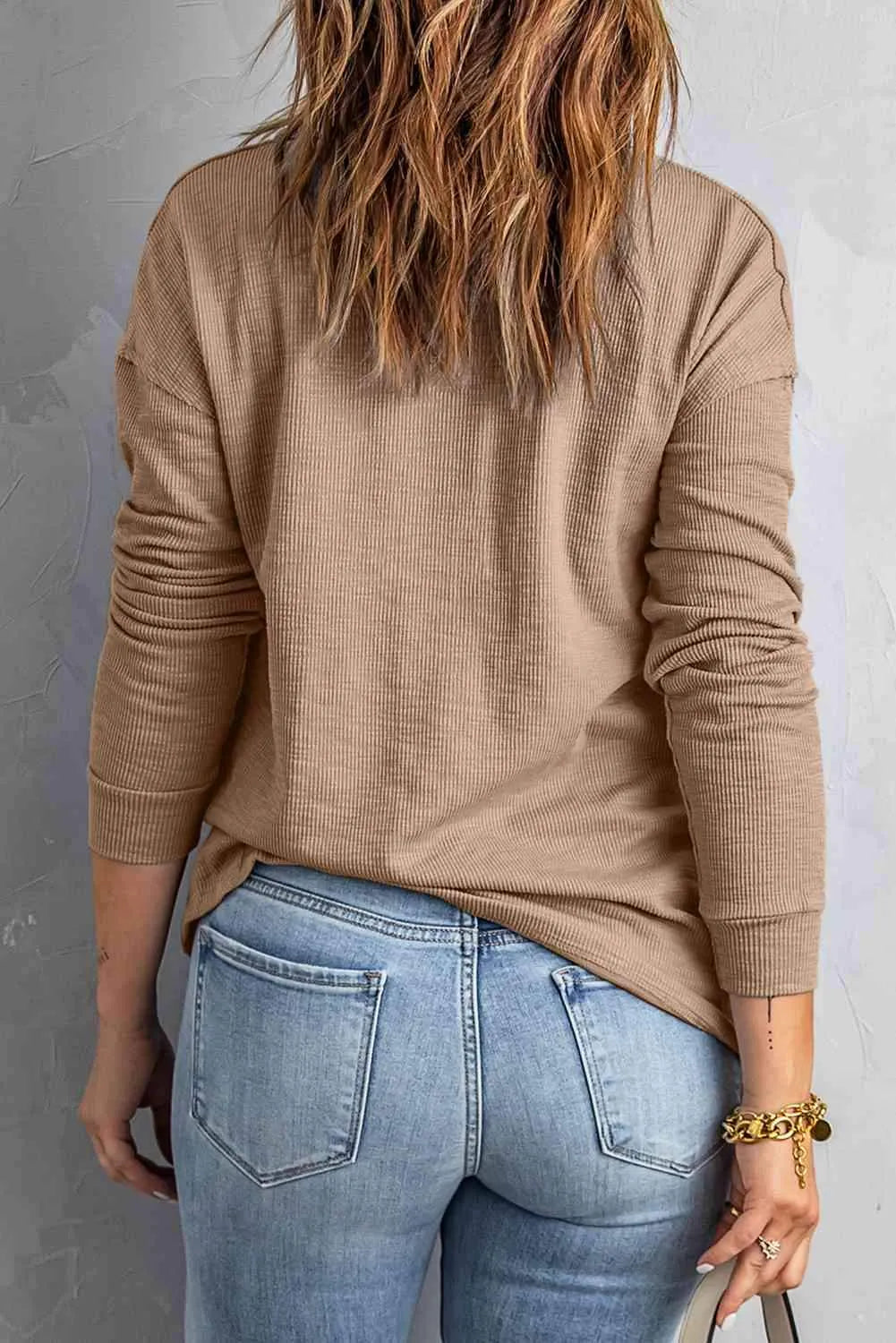 Half Button Collared Knit Top Blouses - Tophatter Daily Deals