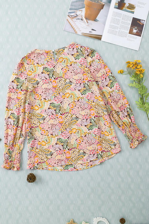 Floral Print Long Puff Sleeve Blouse - Tophatter Deals