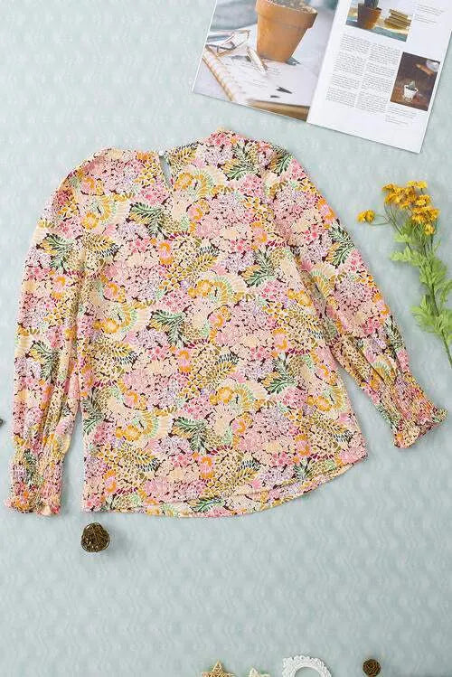 Floral Print Long Puff Sleeve Blouse Blouses - Tophatter Daily Deals