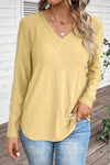 Eyelet V-Neck Long Sleeve T-Shirt Women's T-Shirts - Tophatter Daily Deals
