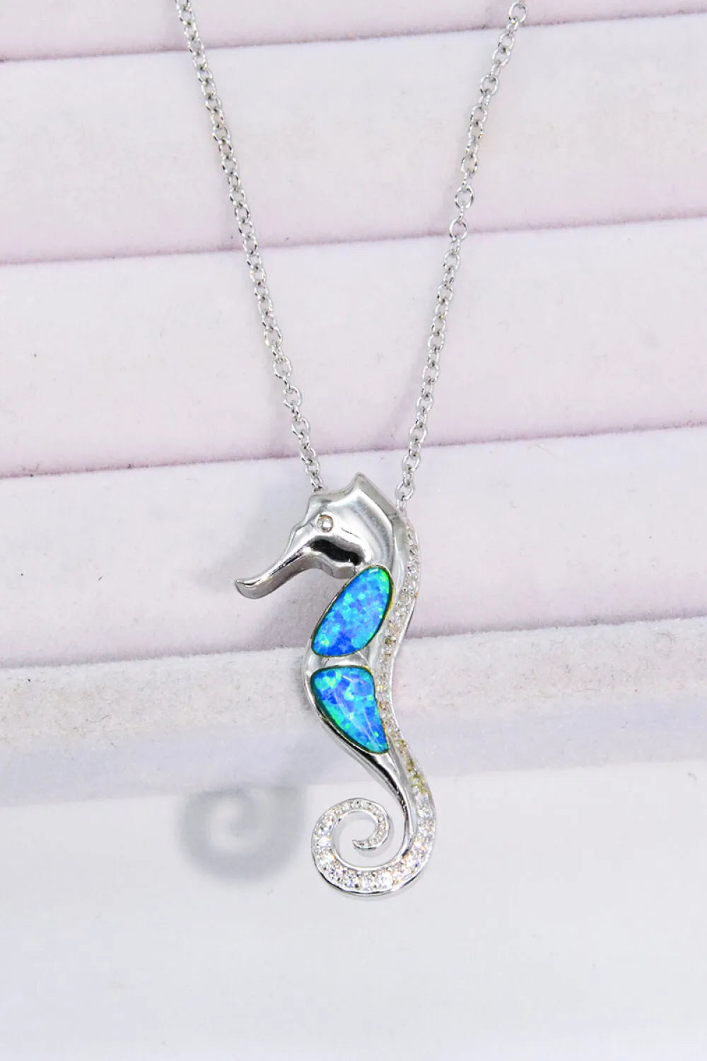 Opal Seahorse 925 Sterling Silver Necklace Cobalt Blue One Size Opal - Tophatter Daily Deals