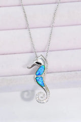 Opal Seahorse 925 Sterling Silver Necklace Cobalt Blue One Size Opal - Tophatter Daily Deals