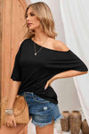 Asymmetrical Neck Cold-Shoulder Half Sleeve Blouse Blouses - Tophatter Daily Deals