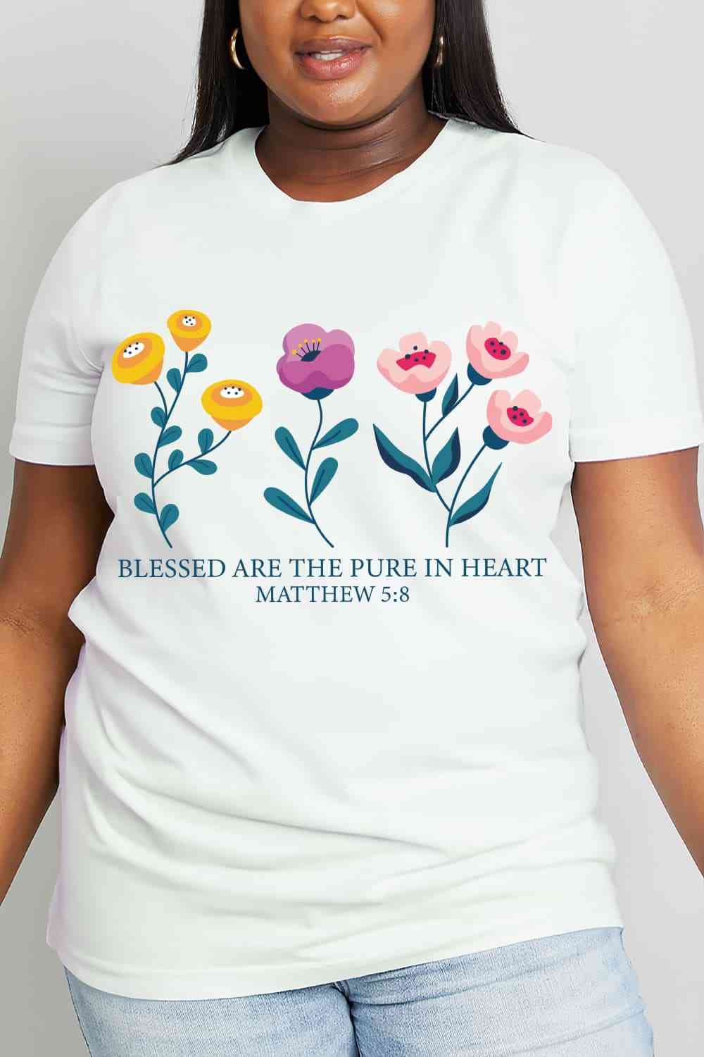 Simply Love Full Size BLESSED ARE THE PURE IN HEART Matthew 5:8 Graphic Cotton Tee Women's T-Shirts - Tophatter Daily Deals