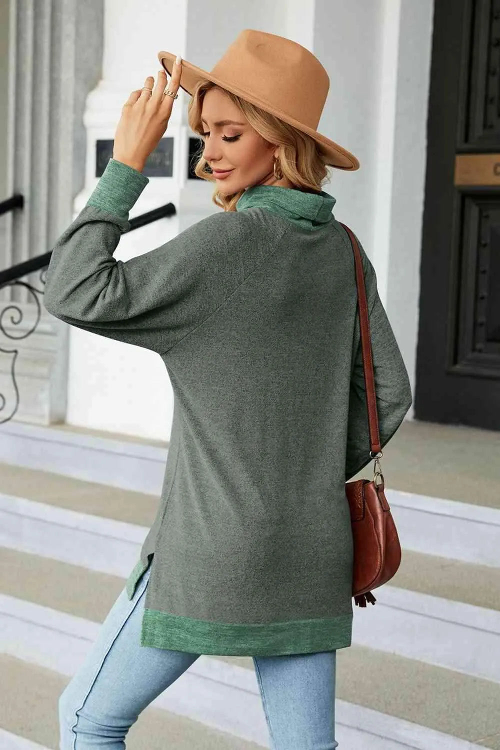 Turtle Neck Long Sleeve Slit Blouse Blouses - Tophatter Daily Deals