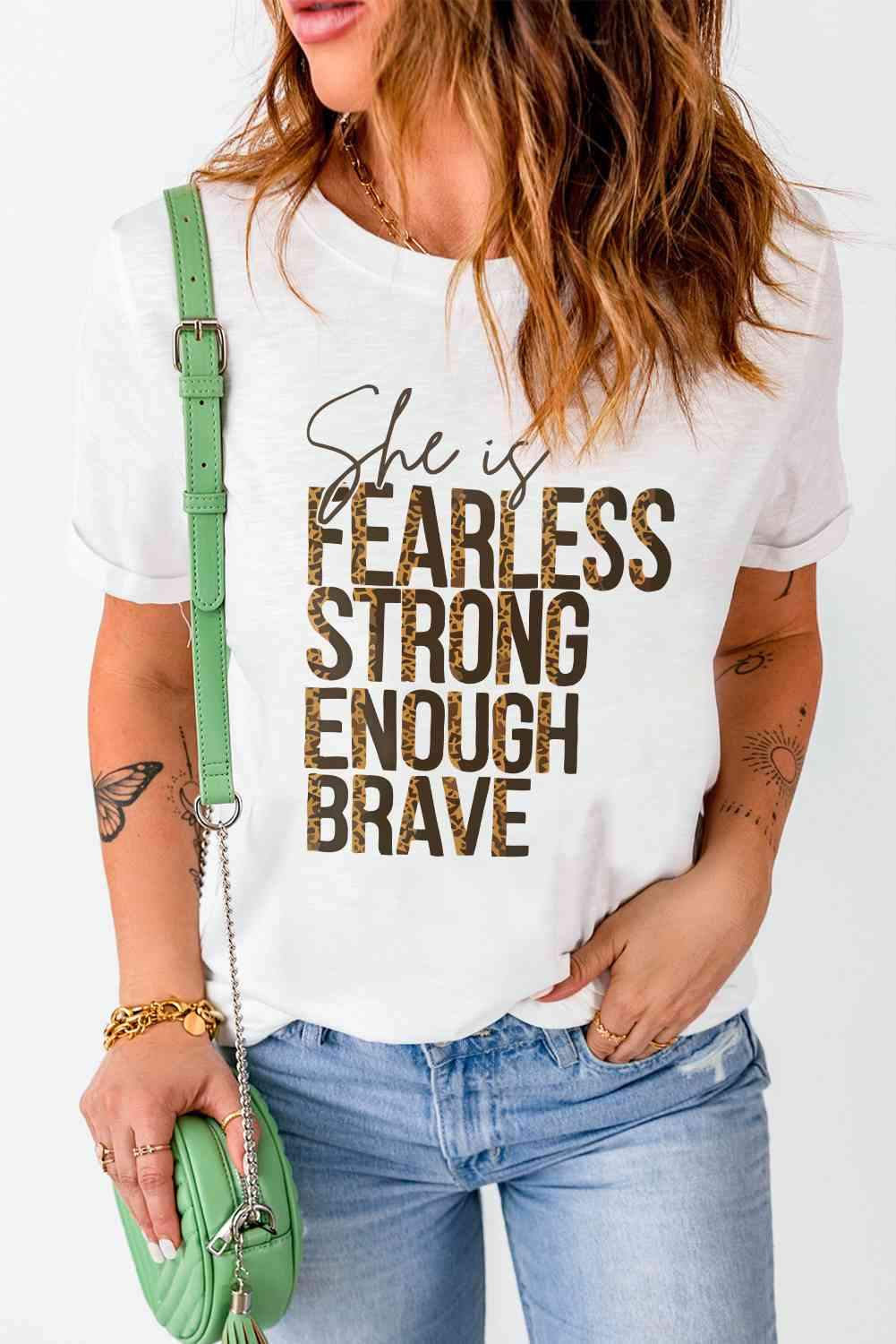 Slogan Graphic Round Neck Short Sleeve Tee White Women's T-Shirts - Tophatter Daily Deals