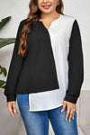 Plus Size Contrast Asymmetrical Long Sleeve Top Black Women's T-Shirts - Tophatter Daily Deals