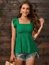 Tied Square Neck Cap Sleeve T-Shirt Green Women's T-Shirts - Tophatter Daily Deals