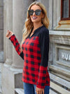 Plaid Notched Long Sleeve T-Shirt Women's T-Shirts - Tophatter Daily Deals