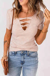 Strappy Ribbed Knit T-Shirt Blouses - Tophatter Daily Deals