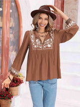 Floral Tie Neck Balloon Sleeve Blouse Blouses - Tophatter Daily Deals