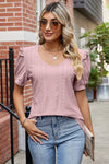 Eyelet Ruffled Round Neck T-Shirt Pale Blush Women's T-Shirts - Tophatter Daily Deals