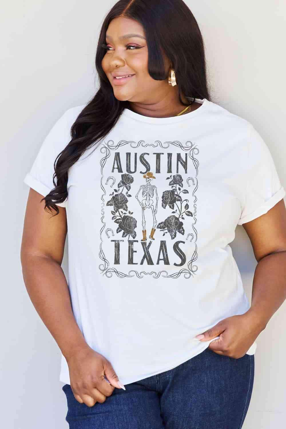 Simply Love Full Size AUSTIN TEXAS Graphic Cotton T-Shirt Women's T-Shirts - Tophatter Daily Deals