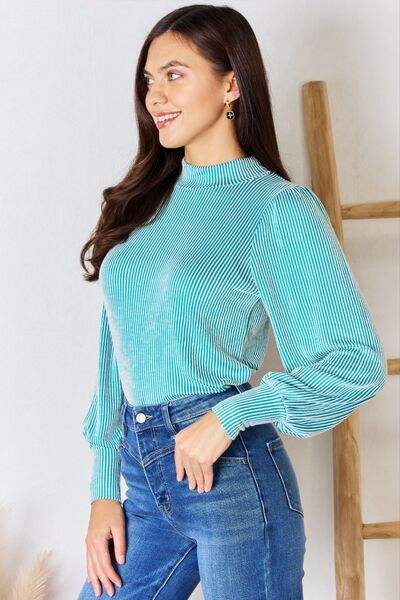 Zenana Ribbed Mock Neck Long Sleeve Top Blouses - Tophatter Daily Deals