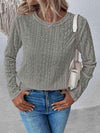 Eyelet Round Neck Long Sleeve Top Women's T-Shirts - Tophatter Daily Deals