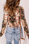 Baroque Print Surplice Long Sleeve Top Blouses - Tophatter Daily Deals