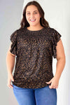 Plus Size Printed Smocked Butterfly Sleeve Blouse Black Blouses - Tophatter Daily Deals