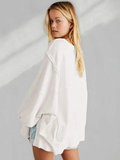 Slit Round Neck Dropped Shoulder T-Shirt Women's T-Shirts - Tophatter Daily Deals